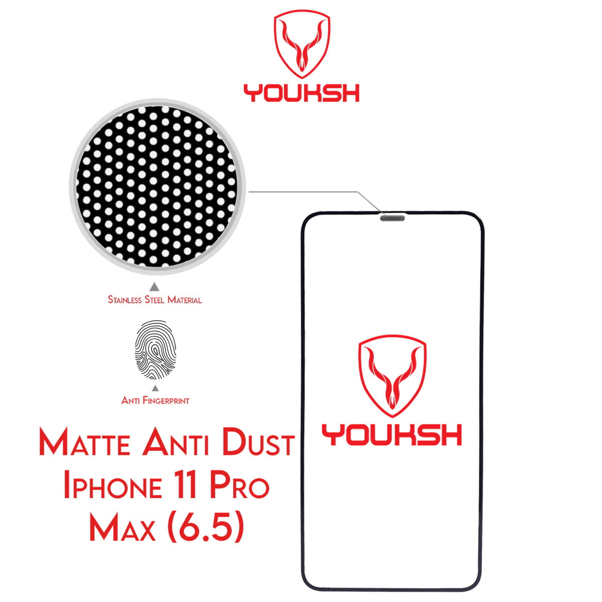 YOUKSH Apple iPhone 11 Pro Max Anti Static Glass Protector With YOUKSH Installation Kit