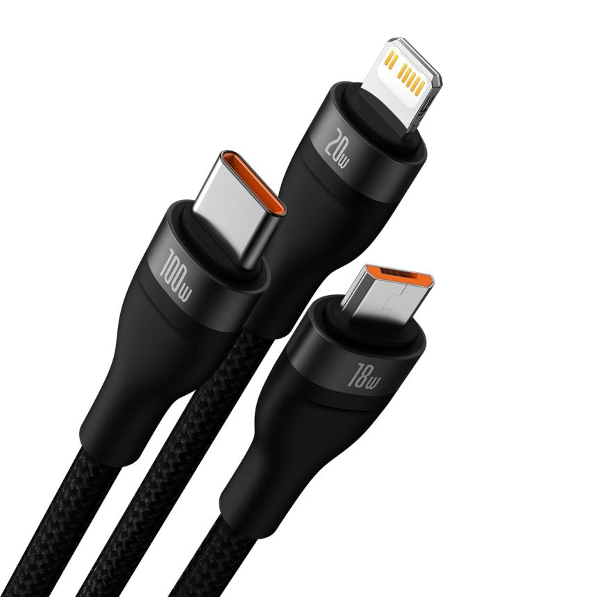 Baseus Flash Series II 3 in 1 100W Charging Cable U+C to M+L+C