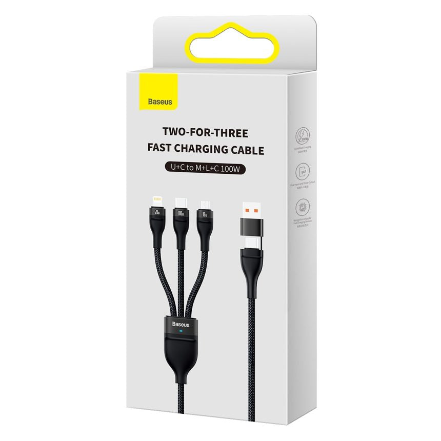Baseus Flash Series II 3 in 1 100W Charging Cable U+C to M+L+C