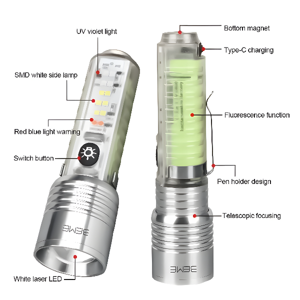 BEME Torch Multifunctional Zoom Flashlight