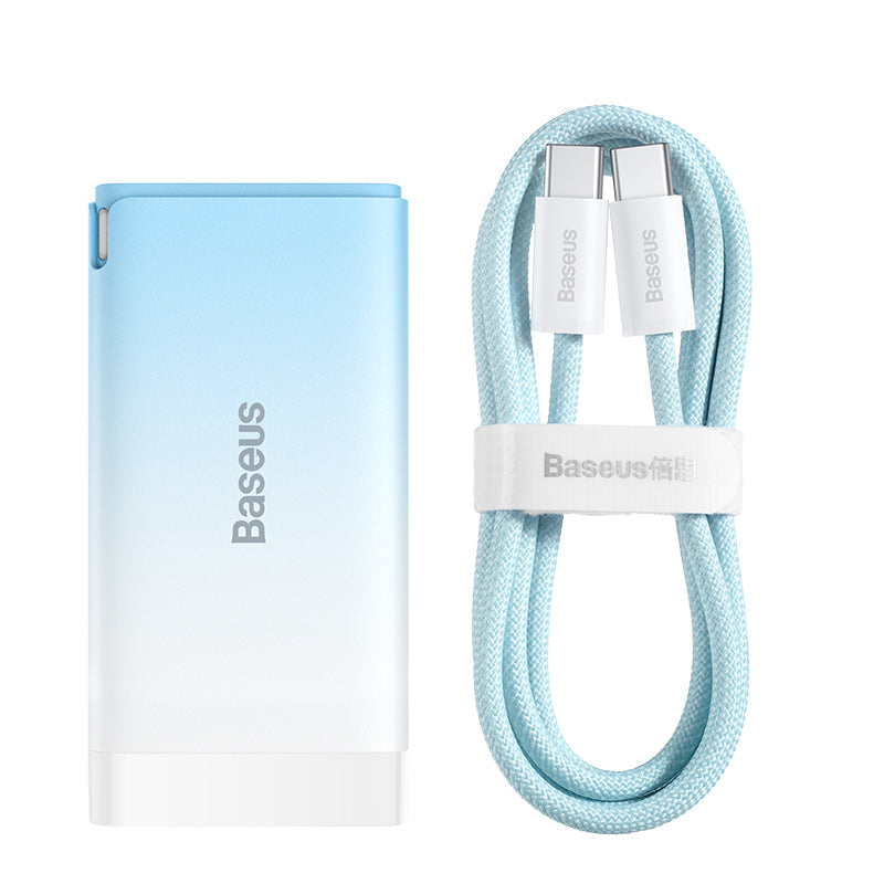 Baseus GaN3 Pro Fast Charger 2C+U 65W Cloud Blue with C to C 100W Cable 1m Blue