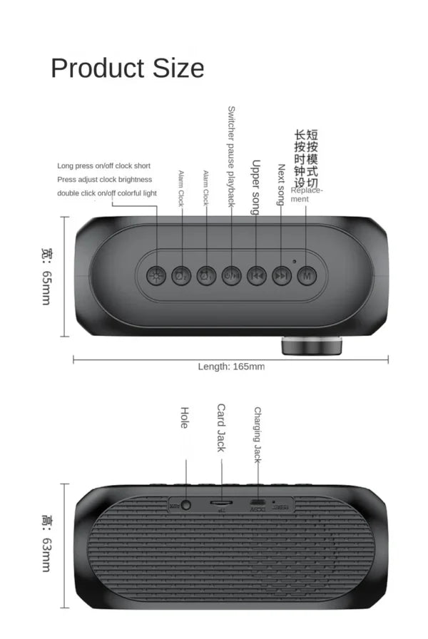 Kisonli Rgb Speaker Alarm Clock Bluetooth 5.0 Tf-Card For Mobile LP-2s