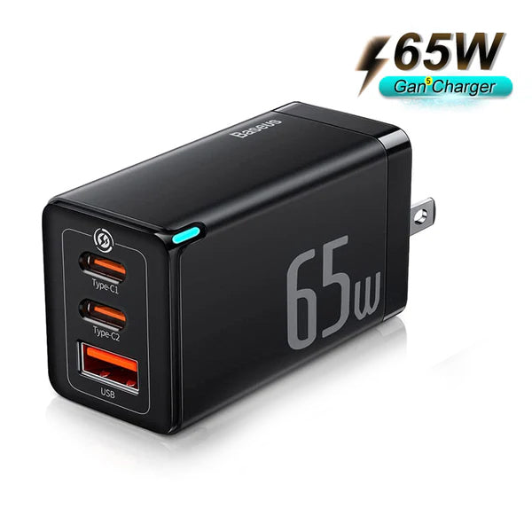 Baseus GaN5 Pro 65W 2Type-C+1USB Fast Charger with C to C 100W 1M Cable