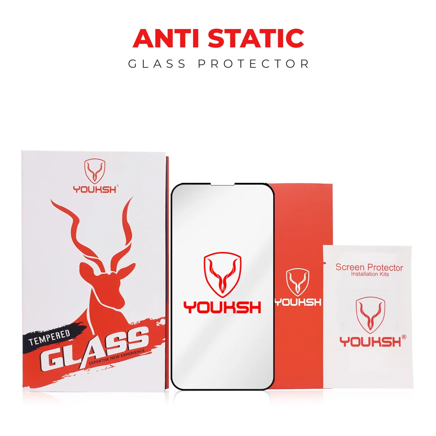 YOUKSH Apple iPhone 15 Anti Static Clear Glass Protector With YOUKSH Installation Kit