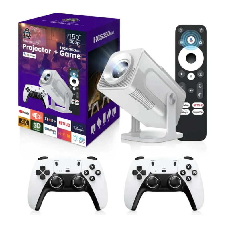Android Projector + Built-in Gaming Console | 2 Wireless Controllers + Voice Remote | HCS350 MAX