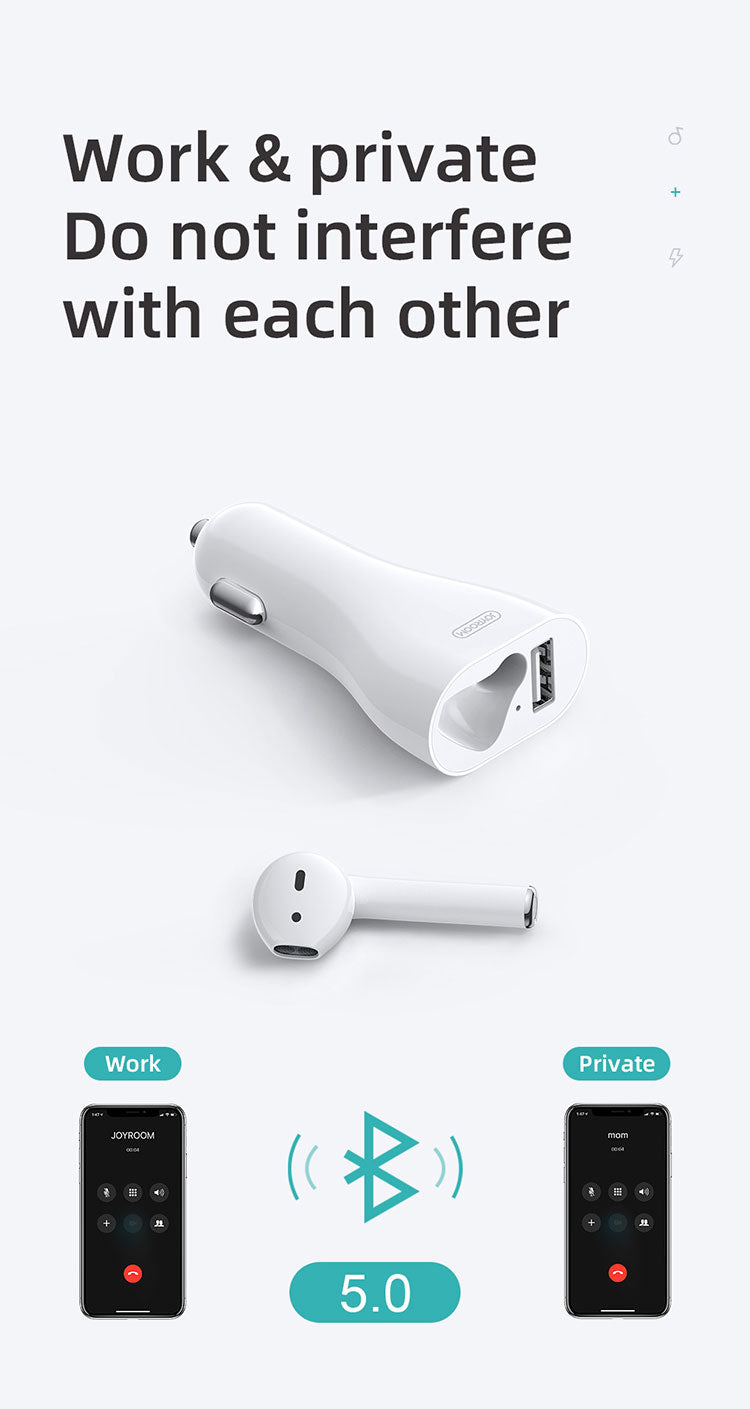 Joyroom JR-CP1 Car Charger with Bluetooth Earphone Touch Sensor On Earbud v5.0 - Saamaan.Pk