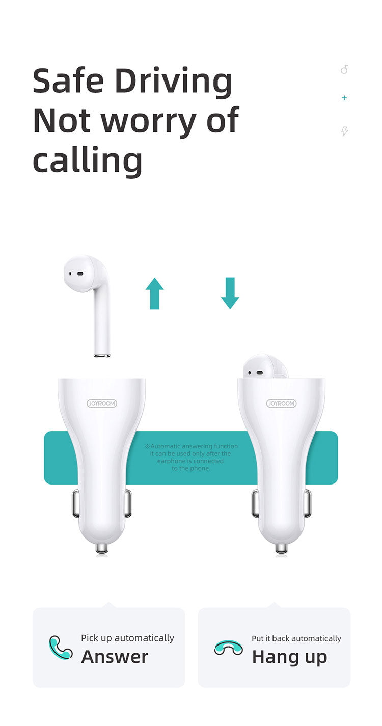 Joyroom JR-CP1 Car Charger with Bluetooth Earphone Touch Sensor On Earbud v5.0 - Saamaan.Pk