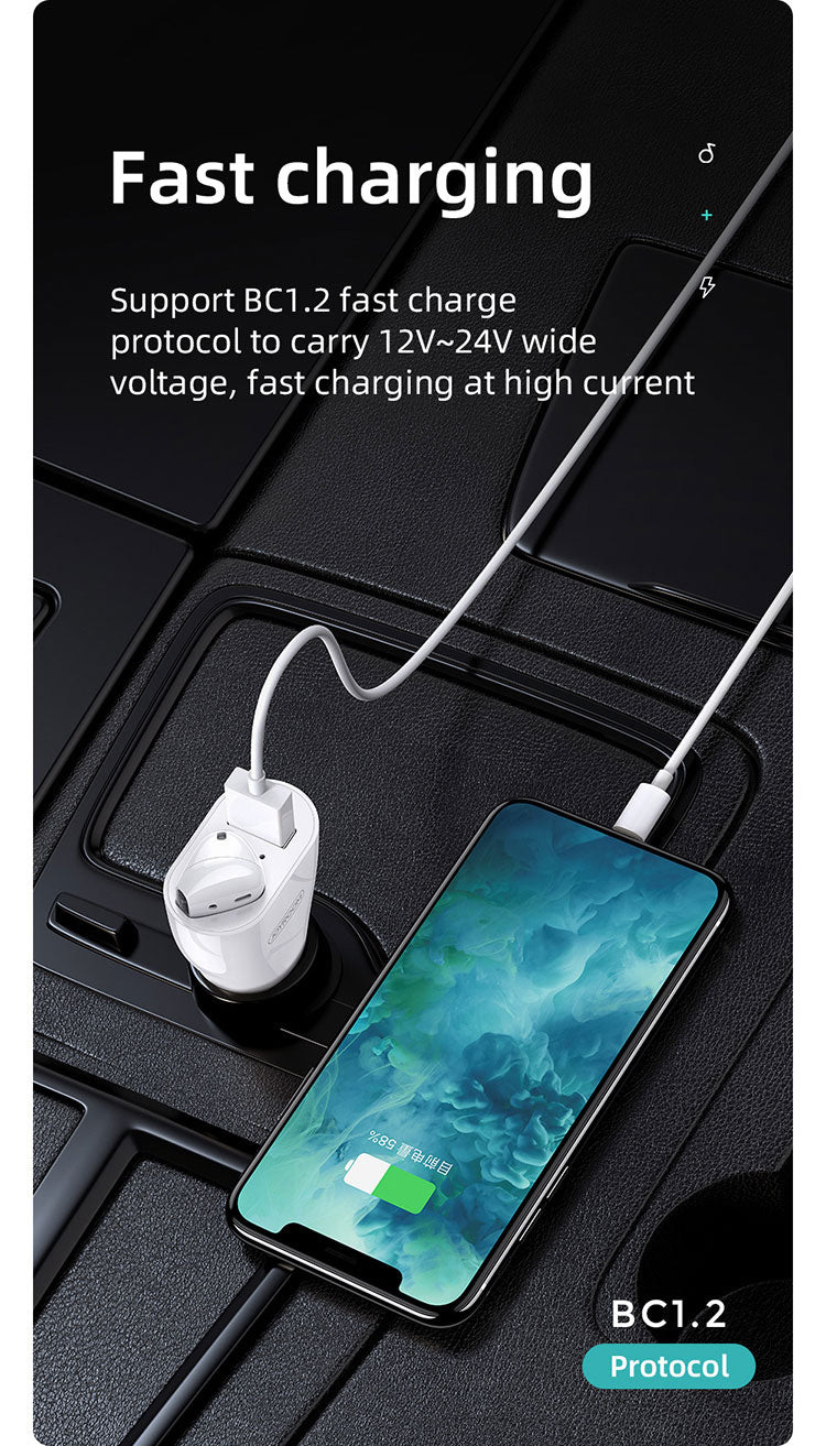 Joyroom JR-CP1 Car Charger with Bluetooth Earphone Touch Sensor On Earbud v5.0 - Saamaan.Pk