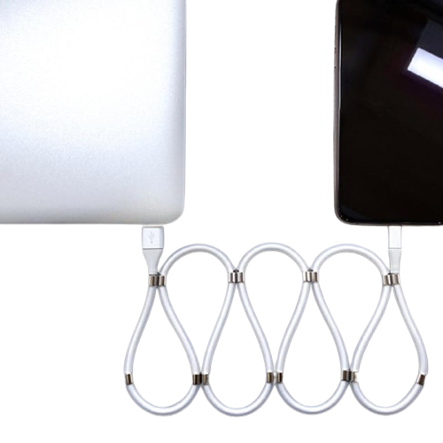 Magnetic self-rolling Tidy USB Cable with Connector Type C/Iphone/Android (White)