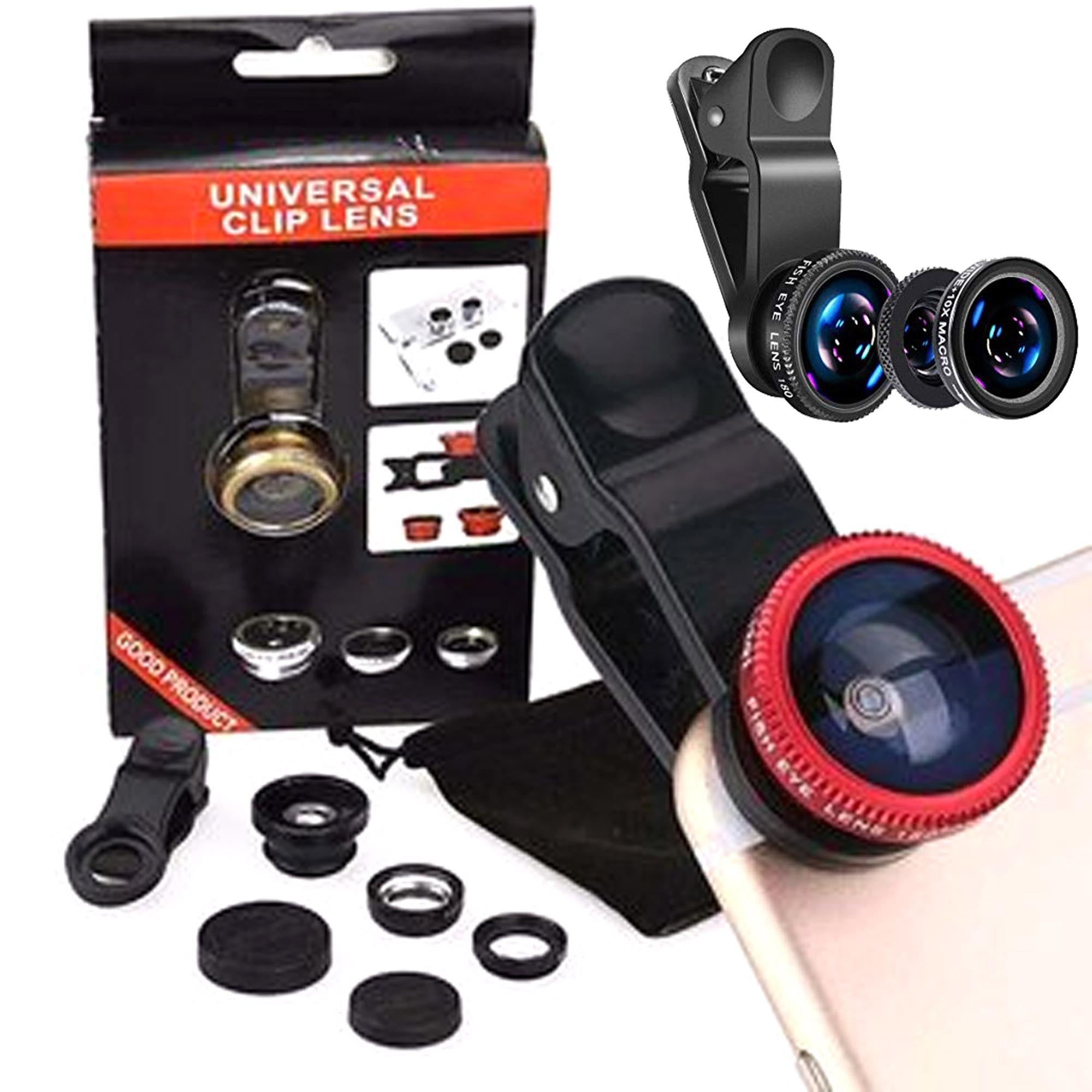 3 in 1 Selfie Camera Lens Mobile Phone Clip Lenses Fish Eye Wide Angle Macro Camera Lens - Saamaan.Pk