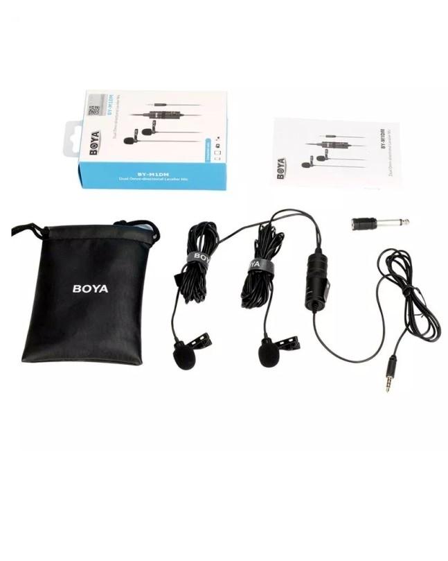 Boya BY-M1DM Dual Lavalier Universal Microphone with a Single 1/8 Stereo Connector, 13ft Cable for Cameras and Smmartphones - Saamaan.Pk