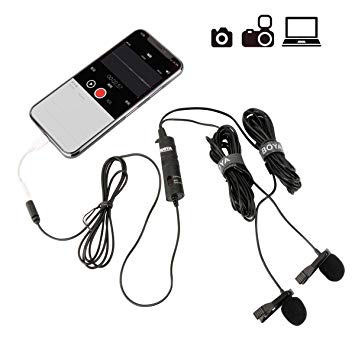 Boya BY-M1DM Dual Lavalier Universal Microphone with a Single 1/8 Stereo Connector, 13ft Cable for Cameras and Smmartphones - Saamaan.Pk