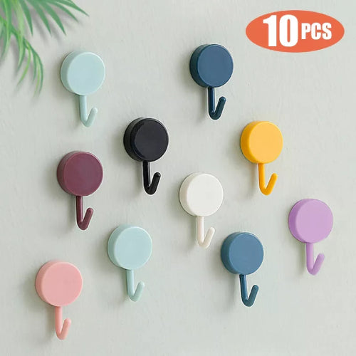 10PCS Self Adhesive Wall Hook Strong Without Drilling Bathroom Door Kitchen Hanger Creative Colorful Wall Hooks