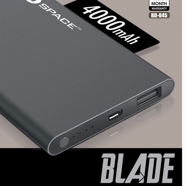 Space Blade 4000mAh Power Bank Metal Body - 6 Months Warranty - Saamaan.Pk