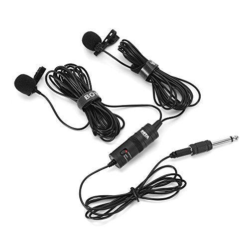 Boya BY-M1DM Dual Lavalier Universal Microphone with a Single 1/8 Stereo Connector, 13ft Cable for Cameras and Smmartphones - Saamaan.Pk