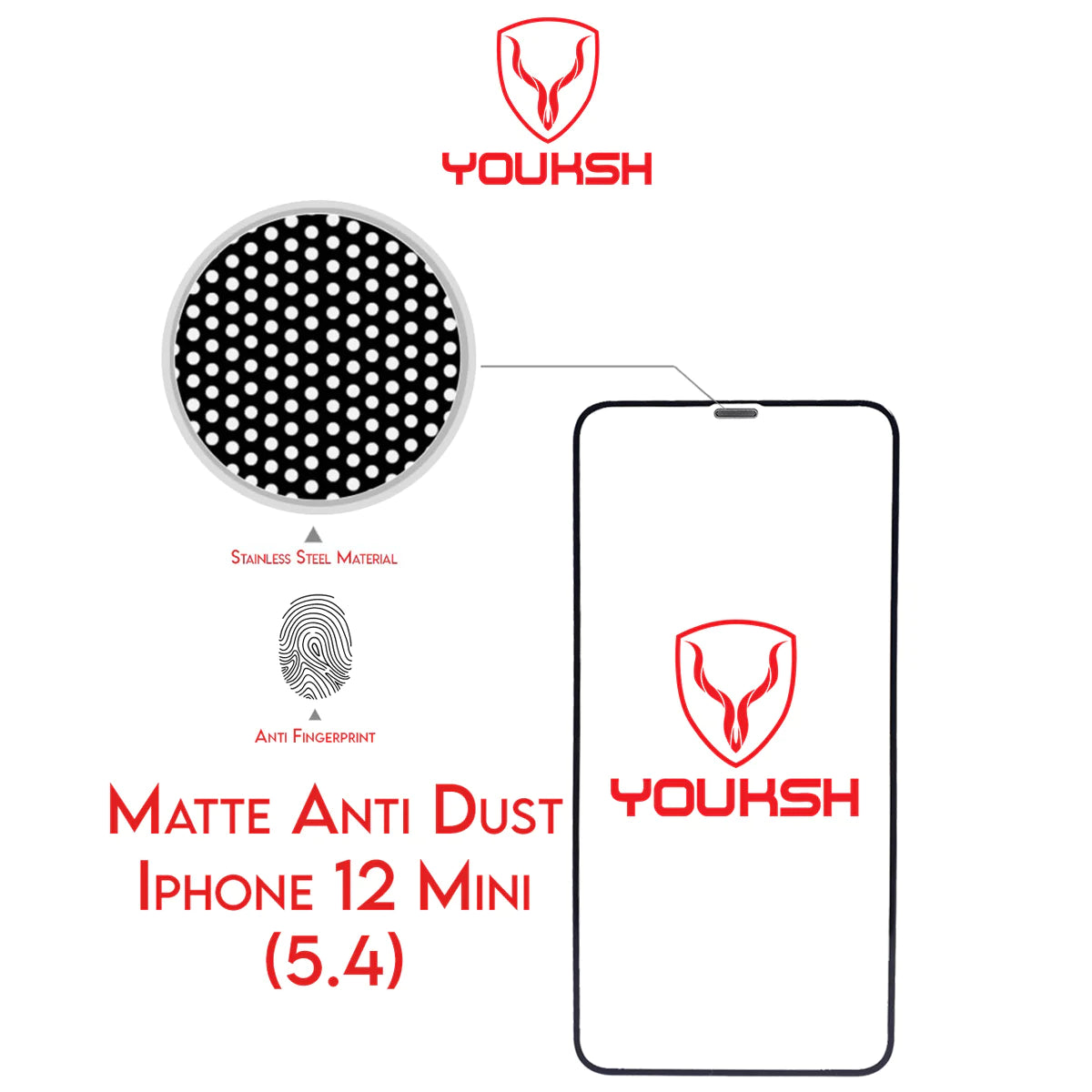 YOUKSH Apple iPhone 12 Mini Anti Static Glass Protector With YOUKSH Installation Kit