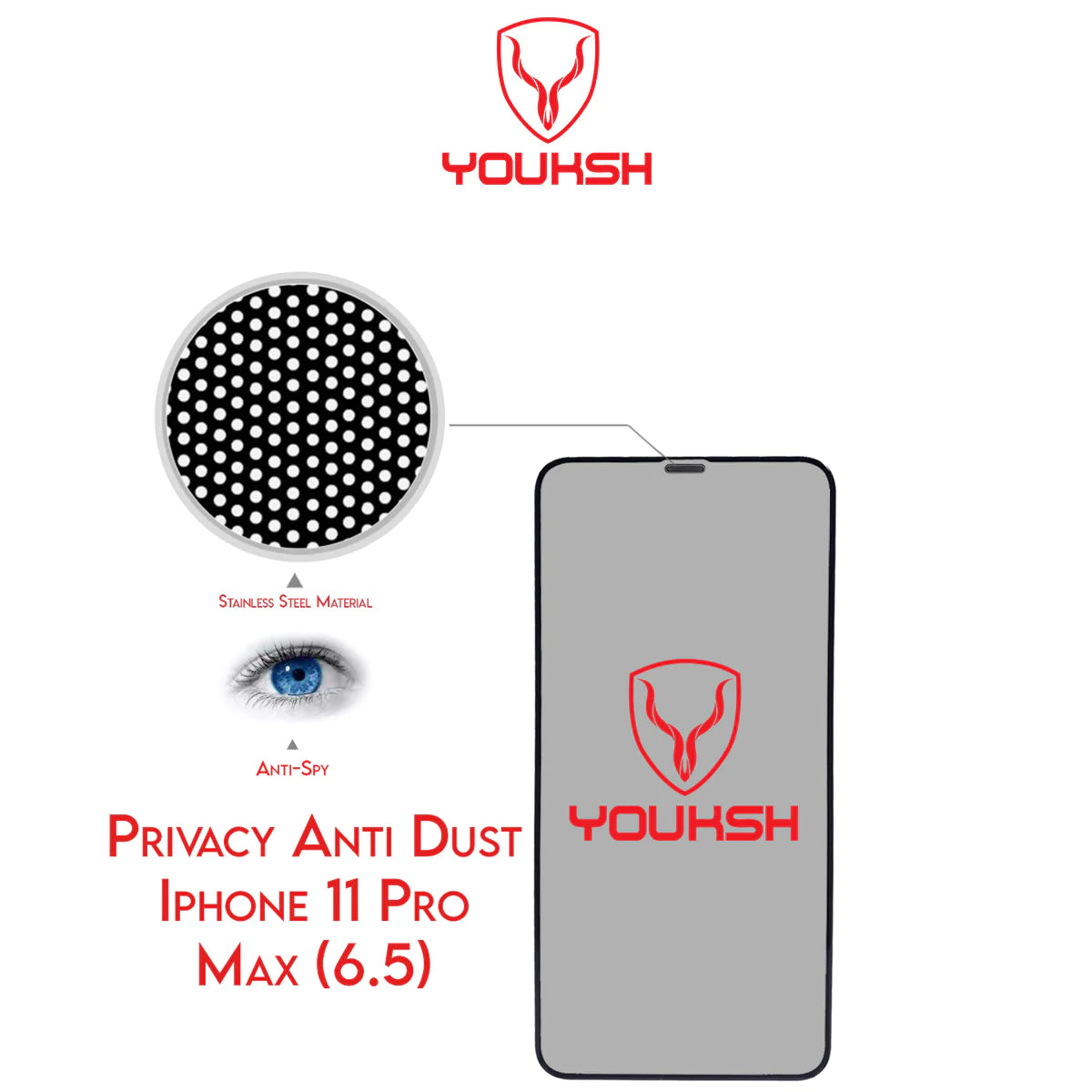YOUKSH Apple iPhone 11 Pro Max Anti Static Glass Protector With YOUKSH Installation Kit