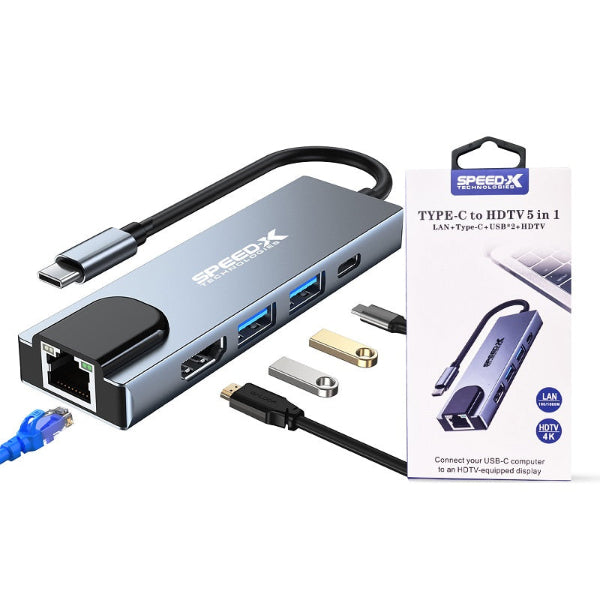 SpeedX-5 In 1 Multi-port Type C To Usb C 4k Hdmi Adapter Usb Hub Netflix & Youtube Supported