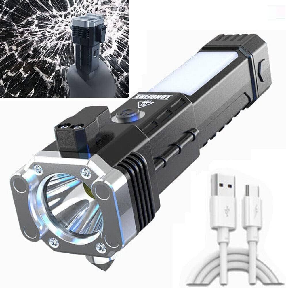 Multi-Function Emergency Hammer Flashlight With Power Bank, Window Breaker, Seat Belt Cutter