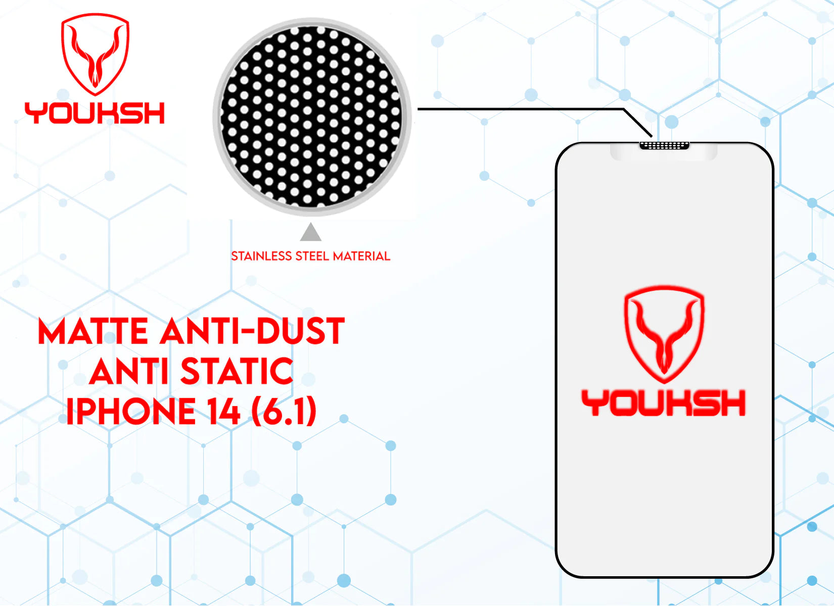 YOUKSH Apple iPhone 14 Anti Static Glass Protector With YOUKSH Installation Kit