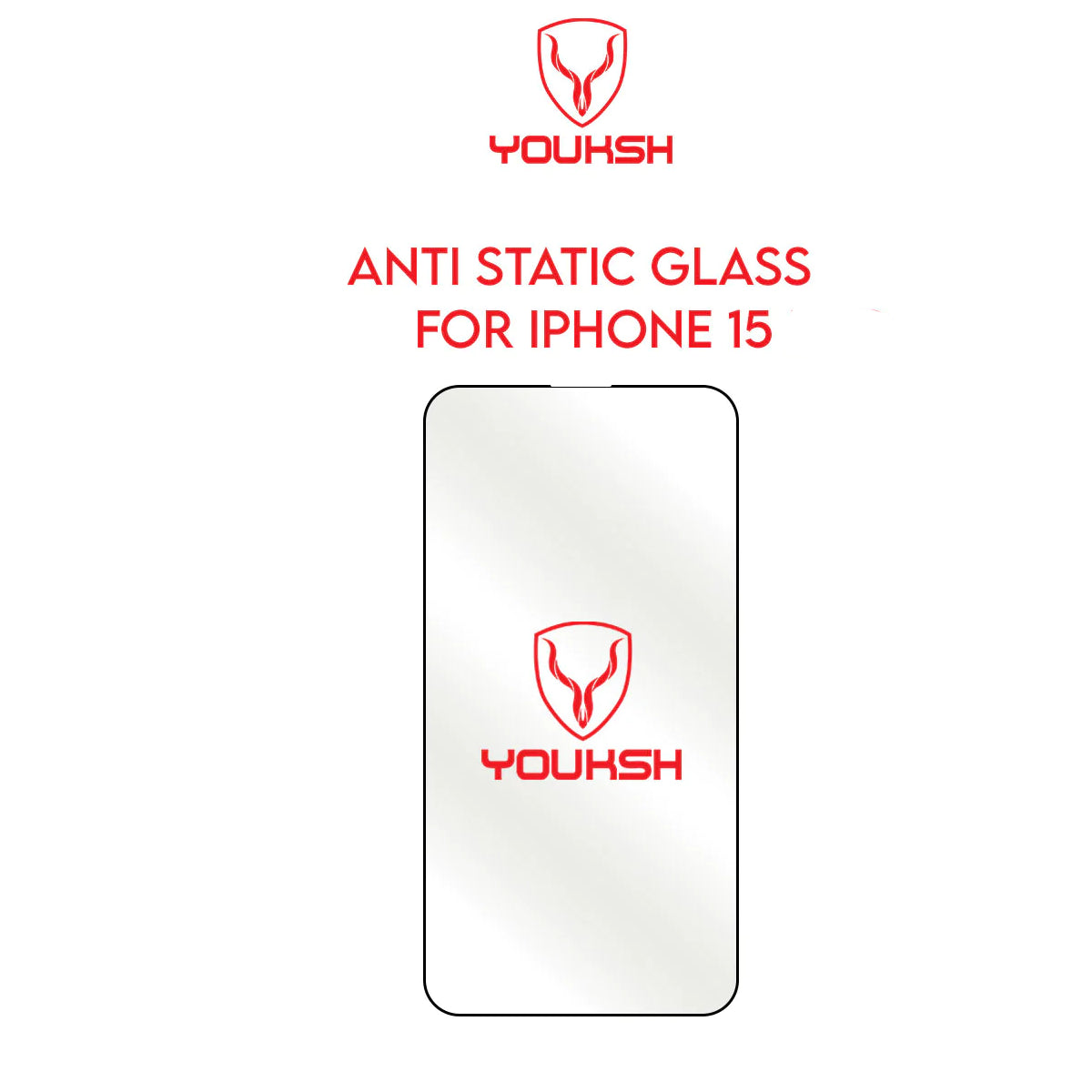 YOUKSH Apple iPhone 15 Anti Static Clear Glass Protector With YOUKSH Installation Kit