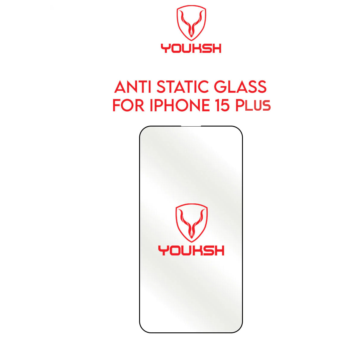 YOUKSH Apple iPhone 15 Plus Anti Static Clear Glass Protector With YOUKSH Installation Kit