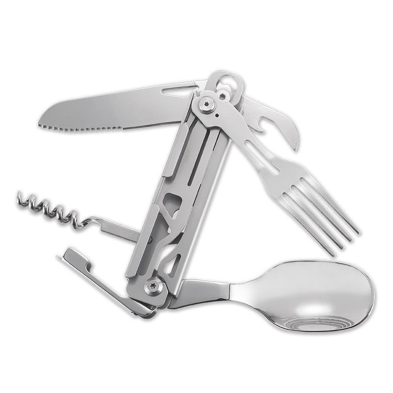 Stainless Steel Multi-Functional Table Spoon and Knife Outdoor Camping Folding