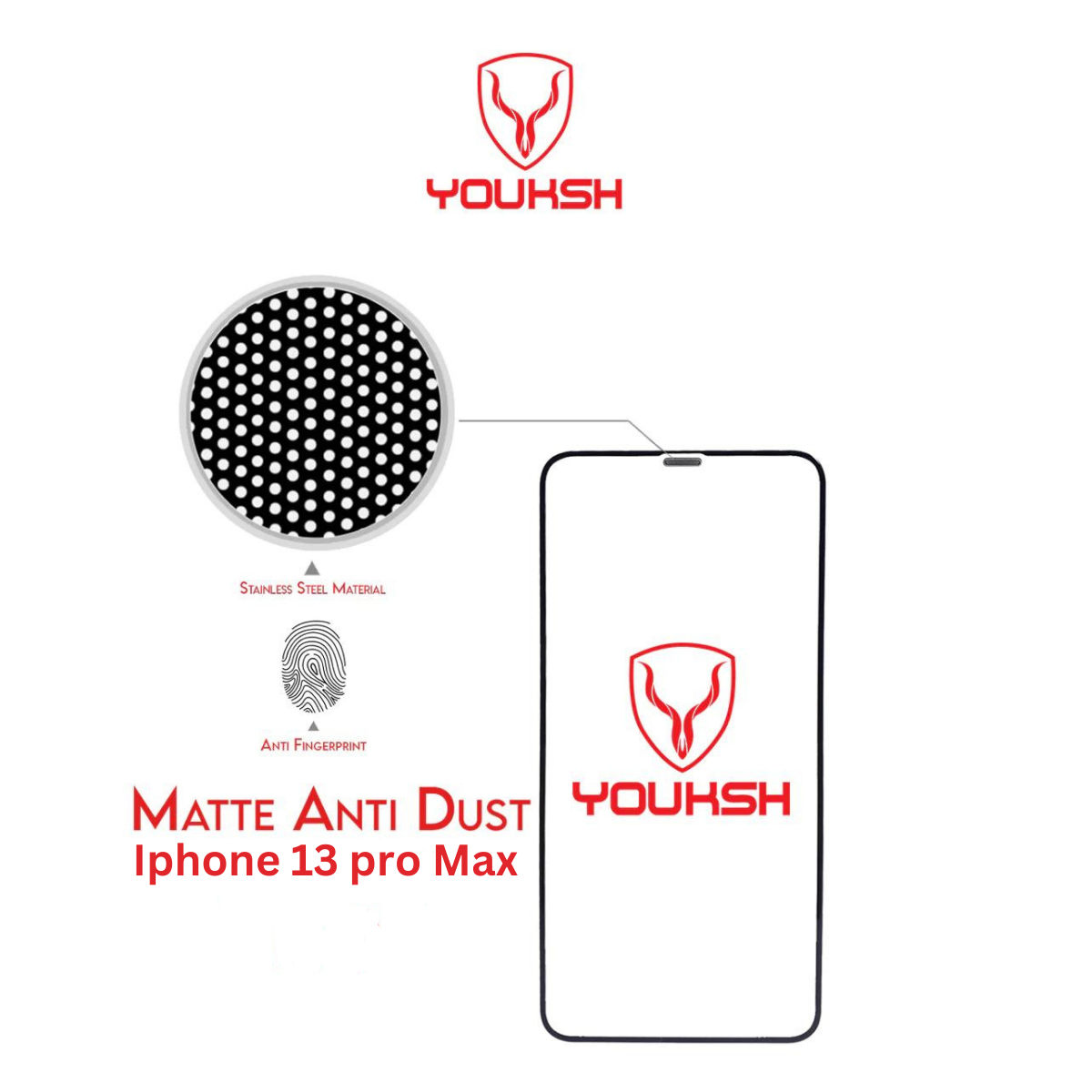 YOUKSH Apple iPhone 13 Pro Max Anti Static Glass Protector With YOUKSH Installation Kit