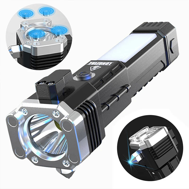 Multi-Function Emergency Hammer Flashlight With Power Bank, Window Breaker, Seat Belt Cutter