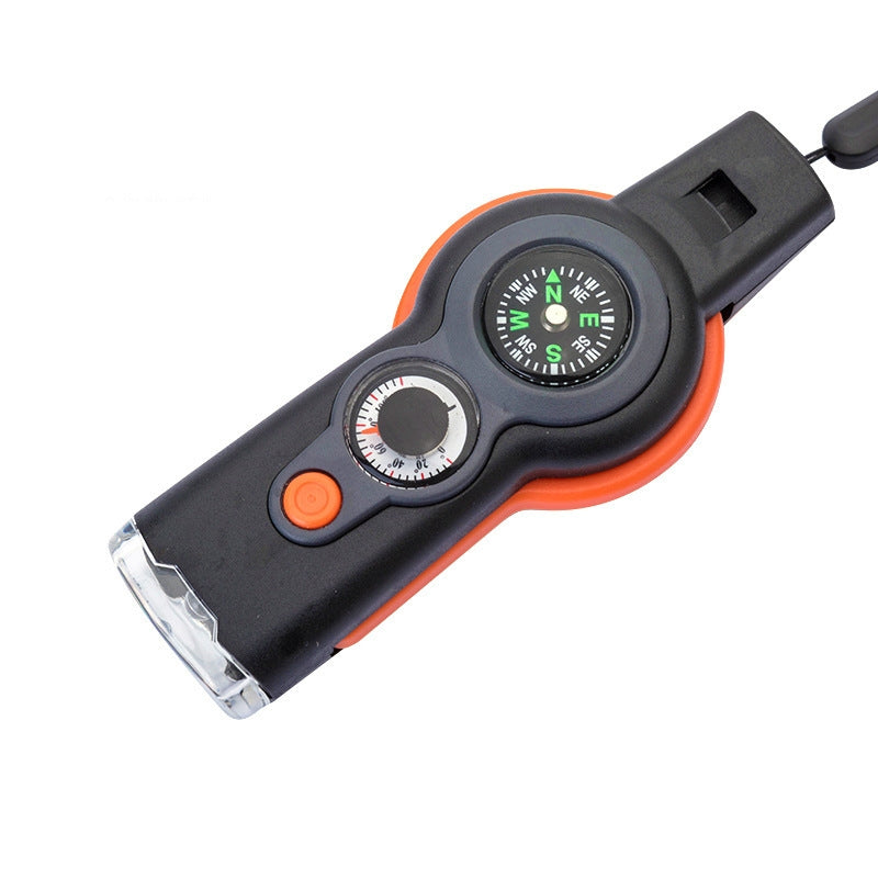 7 in 1 Outdoor Survival Whistle Keychain With Compass Magnifier LED light Thermometer