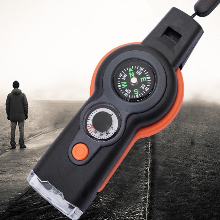 7 in 1 Outdoor Survival Whistle Keychain With Compass Magnifier LED light Thermometer