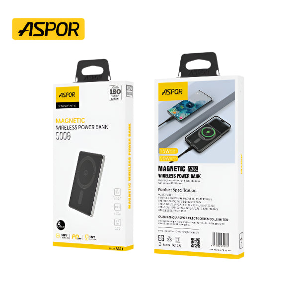 Aspor A381 5000mAh 15W Magnetic Wireless Powerbank