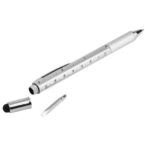7 in 1 Multifunctional (Full Metal) Touch Screen Stylus Ballpoint Pen with Screwdriver Spirit Level Scale Ruler