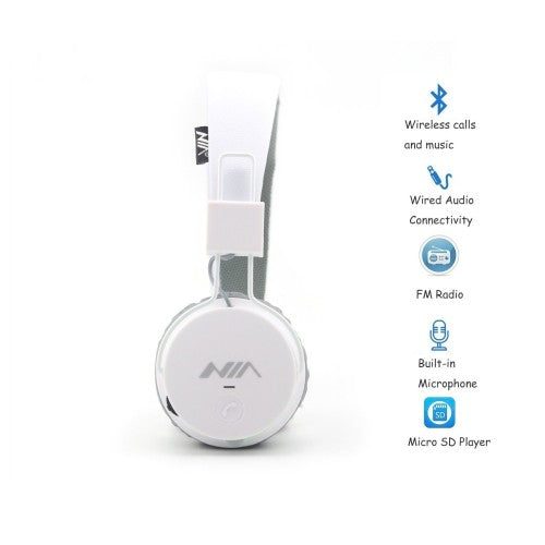 NIA X2 Bluetooth Wireless Headphone Grey & Withe - Saamaan.Pk