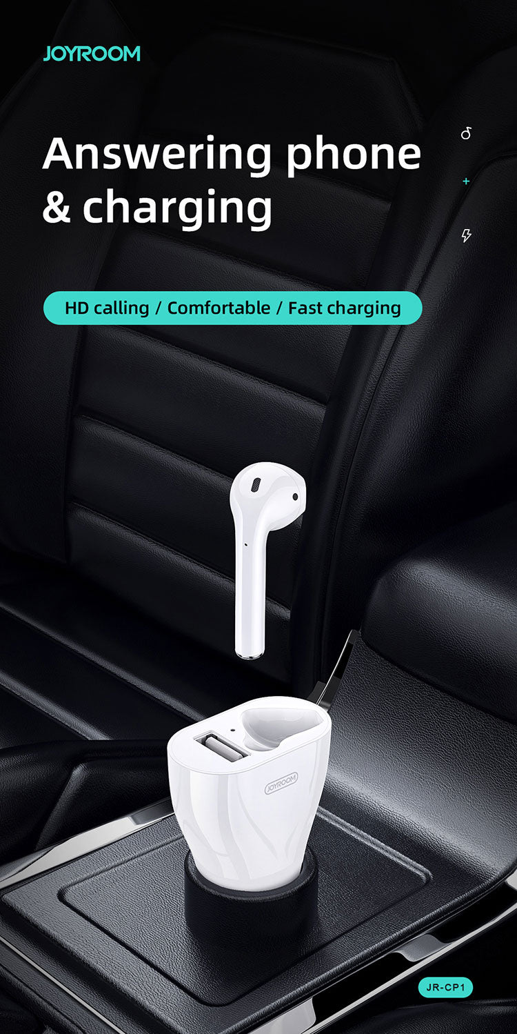 Joyroom JR-CP1 Car Charger with Bluetooth Earphone Touch Sensor On Earbud v5.0 - Saamaan.Pk