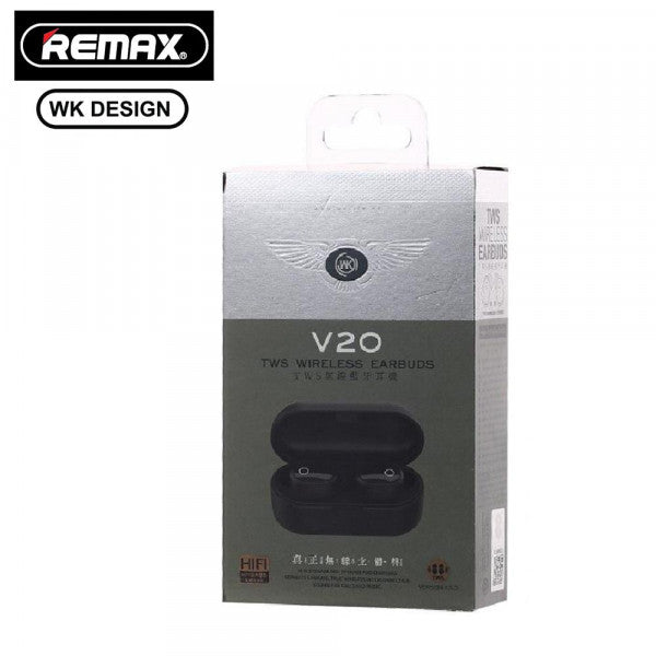WK V20 Dual V5.0 Wireless Earphones Bluetooth Earphones 3D Stereo Sound Eardots with Dual Microphone and Charging box - Saamaan.Pk