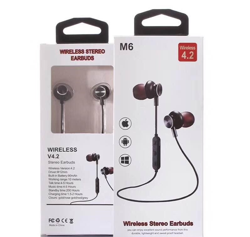 M6 Wireless 4.2 Bluetooth Headset Sport Handsfree Stereo Earphone