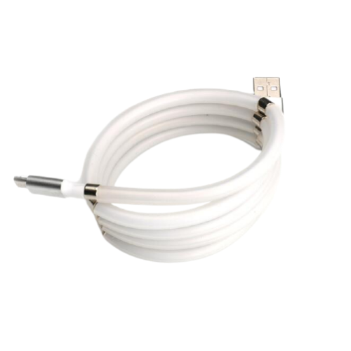 Magnetic self-rolling Tidy USB Cable with Connector Type C/Iphone/Android (White)