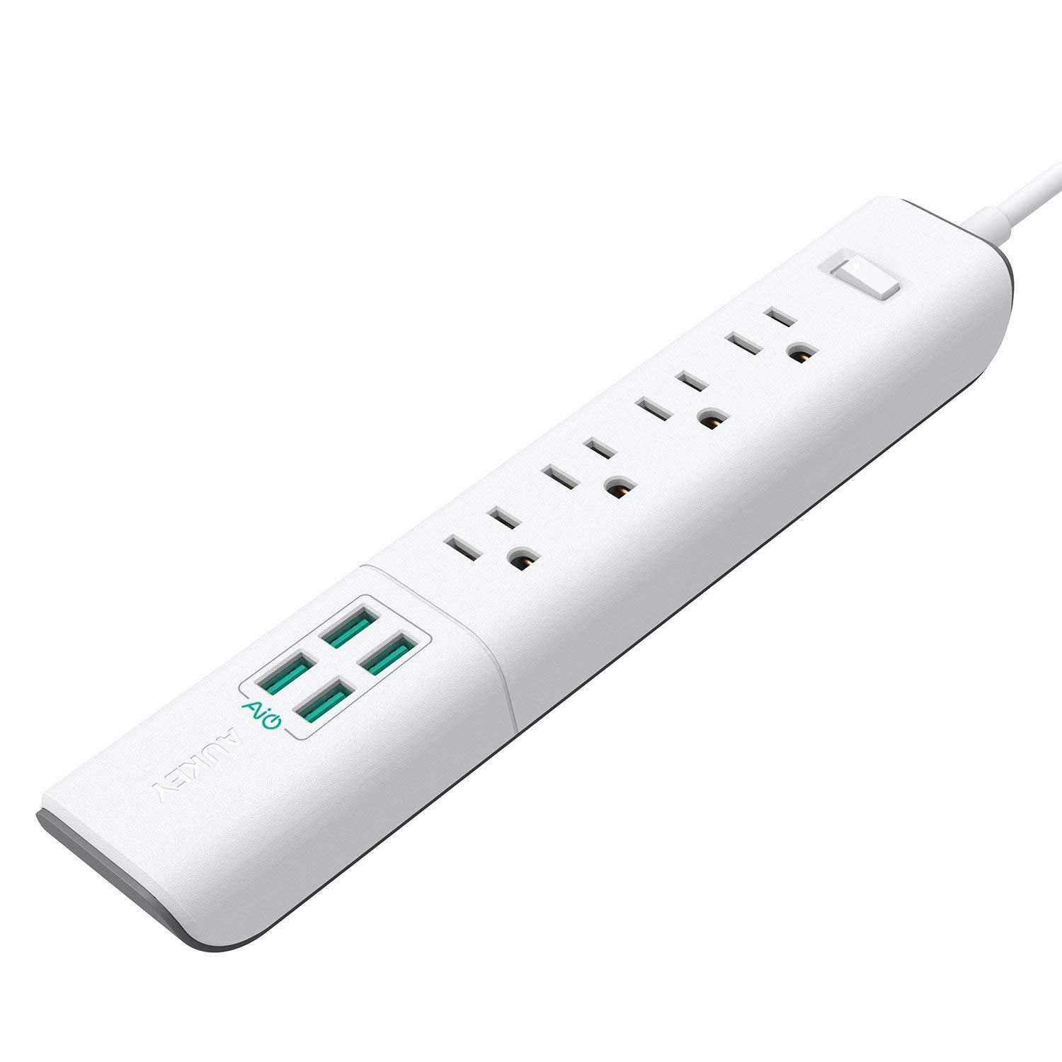 AUKEY Power Strip with 4 USB Ports and 4 Outlets & 5ft Power Cord for Smartphone, Laptop, Tablet, Lamp and More - White by AUKEY - Saamaan.Pk
