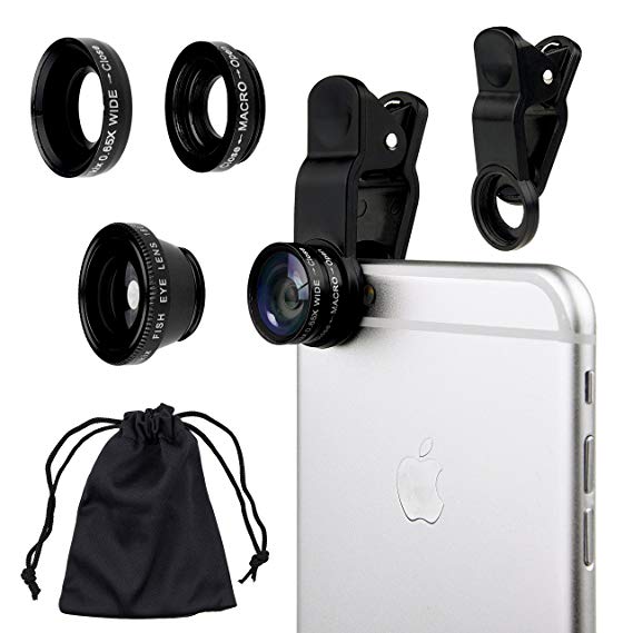 3 in 1 Selfie Camera Lens Mobile Phone Clip Lenses Fish Eye Wide Angle Macro Camera Lens - Saamaan.Pk