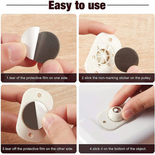 Self Adhesive Caster Wheels Stainless Steel 360 Degree Rotation Paste Swivel Wheels Sticky Pulley For Bins Storage Box Furniture (Pack of 4)