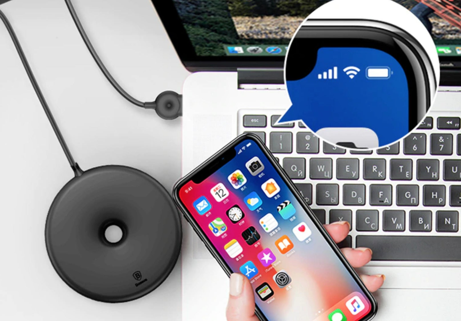 Baseus 10W QI Wireless Charger For iPhone X 8 Donut Fast Wireless Charging Pad For Samsung S9 S8 S7 Note 8 Wirless USB Charger. - Saamaan.Pk