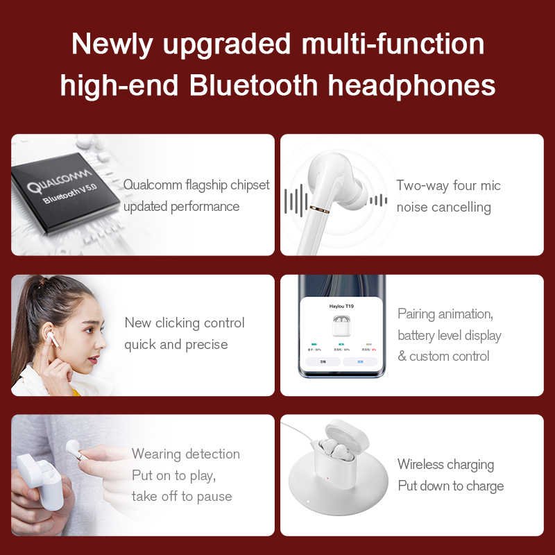 Haylou T19 Wireless Charging TWS+ Bluetooth Headphones Smart Noise Cancelling APTX Infrared Sensor Touch Wireless Earphones with Official 3 Month Replacement Warranty