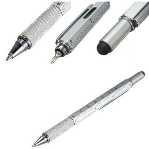 7 in 1 Multifunctional (Full Metal) Touch Screen Stylus Ballpoint Pen with Screwdriver Spirit Level Scale Ruler