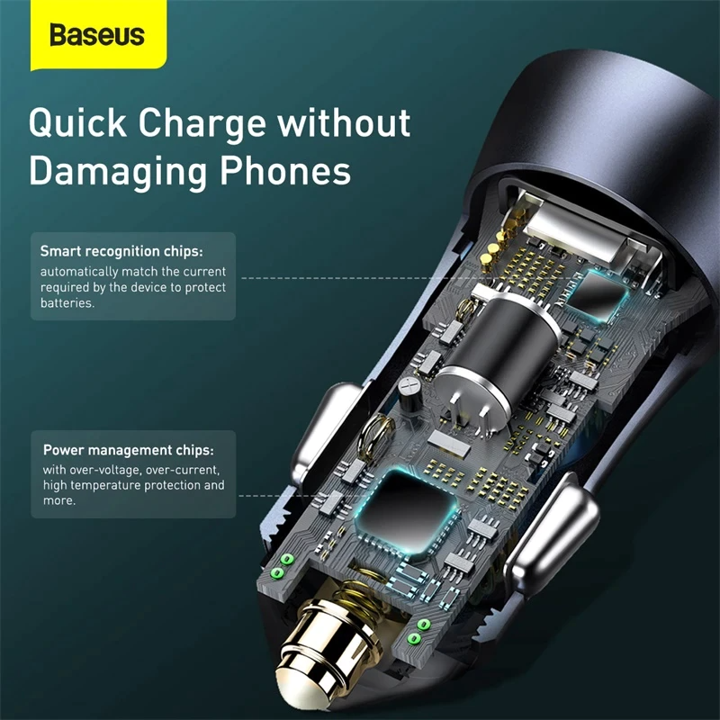 Baseus Golden Contactor Pro Dual Quick Car Charger U+C 40W (With 1 Meter Cable)