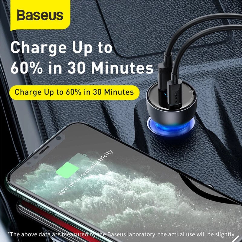 Baseus 65W Digital Display QC+PPS Dual Quick Fast Car Charger
