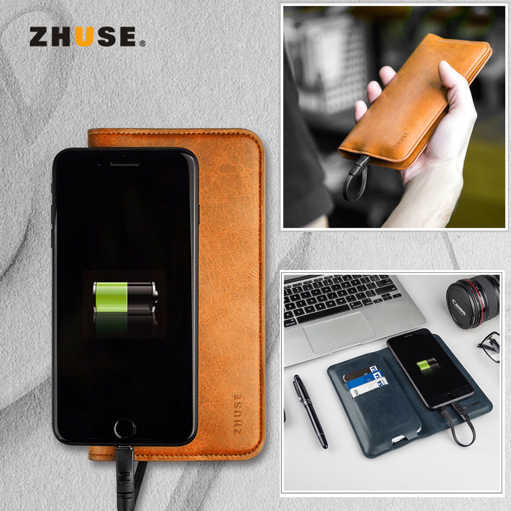 ZHUSE 2 in 1 Leather Phone Cover Bag and 6800mAh PowerBank Cover iPhone Samsung Huawei iPhone XS XSMax with Fast Charging - Saamaan.Pk